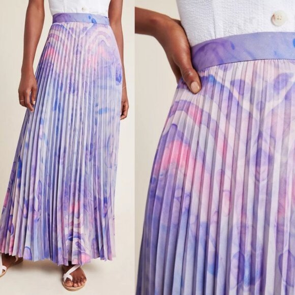 Anthropologie Siddhartha Bansal Marble Dye Skirt Size 2 Pleated Bohemian Boho - Picture 2 of 10